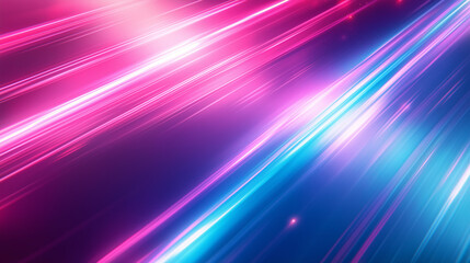 Fototapeta premium Abstract streaks of pink and blue light move diagonally across a dark background