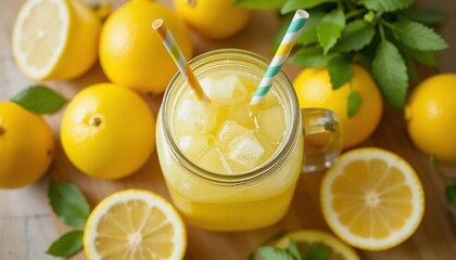 Refreshing lemon juice ice and lemons