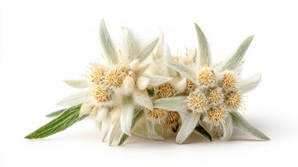 Close-up of edelweiss flowers against a white background.
