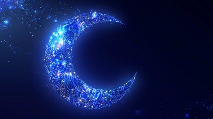 Glowing blue crescent moon design