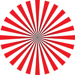 Fototapeta premium Radiant red and white sunburst pattern with radiating stripes emanating from the center isolated on transparent background
