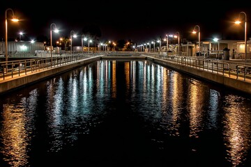 Dedicated workforce: time-lapse of wastewater facility dynamics. Sustainable practices. Preventing wastewater spillage with advanced technological solutions. Smart city tech. Spillage prevention.