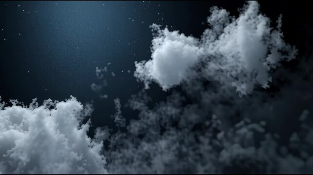Serene Night Sky with Fluffy Clouds and Twinkling Stars Creating Peaceful and Dreamy Atmosphere, Billowing Clouds Enhance Celestial Scene with Mystical and Ethereal Feel, Adding Depth and Intrigue