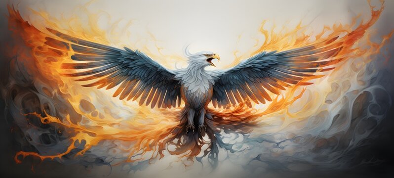 a light garuda phoenix , coming out of the smoke,ai generative