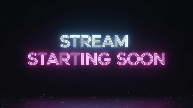 Twitch overlays with neon graphics for starting soon announcements. Suitable for streamers looking for eye catching channel branding designs.