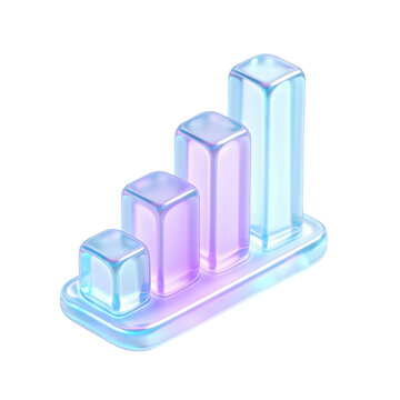 semitransparent crystal  Glossy iridescent bar chart icon isolated representing futuristic data visualization and modern business analytics concept