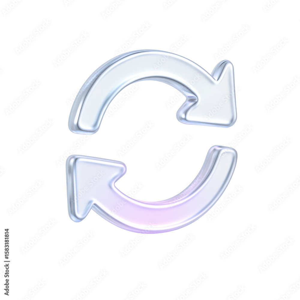 Poster shiny silver refresh arrow icon representing synchronization, data update, and digital download conc
