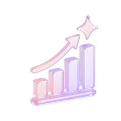 semitransparent crystal  3d glowing bar chart with rising arrow and star symbol representing growth success and business achievement