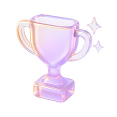 semitransparent crystal  3d visualization of shiny transparent glass trophy cup and sparkling stars representing achievement and success