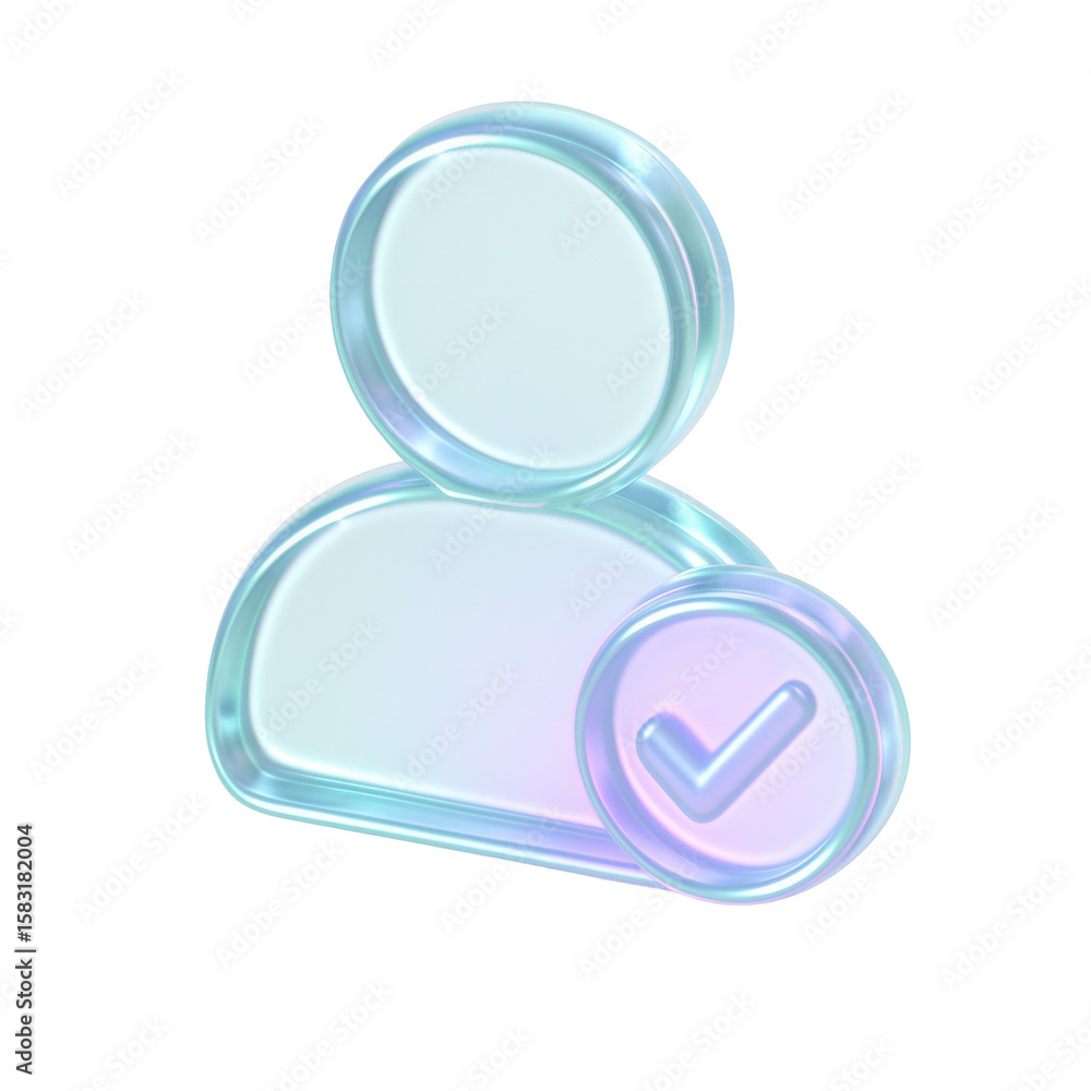 Poster transparent holographic user icon with check mark symbolizing verified account on a digital platform