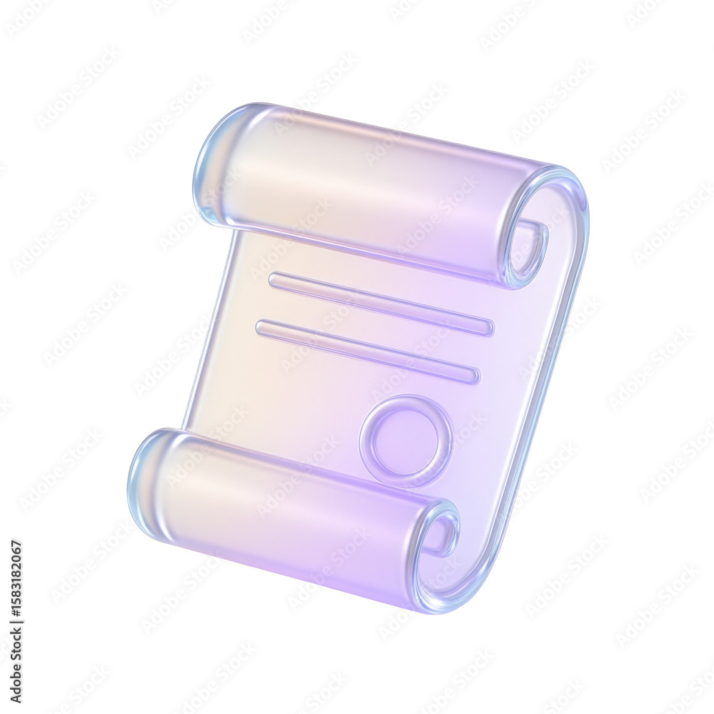 Poster isolated iridescent scroll icon on a transparent background representing historical documents or dig