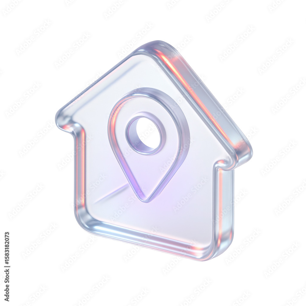 Poster transparent house icon with map pin symbol , representing modern digital navigation and location ser