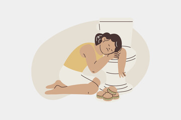 Young Woman Suffering from Bulimia Nervosa Illustration