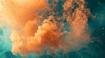 Mystic Clouds in Aqueous Realm: An abstract composition, where vivid orange and turquoise hues coalesce, suggesting swirling cloud formations. - Powered by Adobe