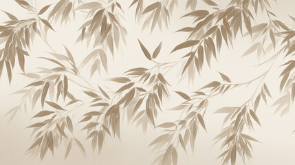 Fototapeta premium Bamboo leaves pattern with minimalist natural design in soft beige tones creating calm and elegant wallpaper background for interior decoration or digital use