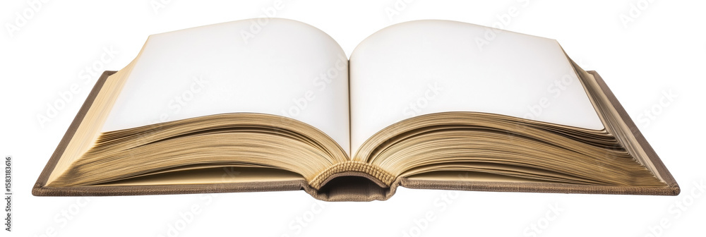 Poster open blank book with empty pages ready for writing or drawing, isolated on transparent background