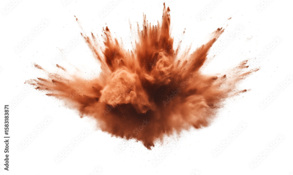 Poster vibrant orange powder explosion creating dynamic abstract art effect, isolated on transparent backgr