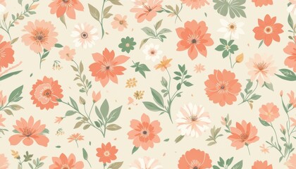 Seamless pink floral pattern with vintage flowers and leaves on a decorative spring backdrop