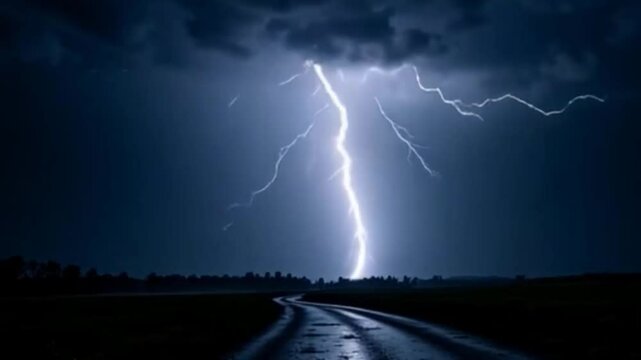 heavy thunder boult in rainy night.