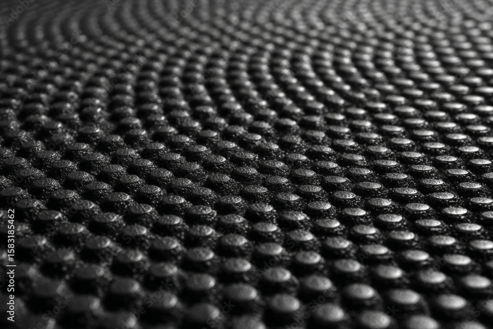 Poster detailed view of a textured black surface with circular patterns enhancing visual depth and interest