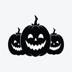 Three black halloween jack o lanterns with scary faces isolated 