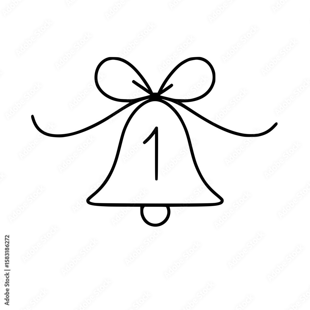 Poster simple outline of a bell with a bow and number one below