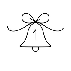 Simple outline of a bell with a bow and number one below  