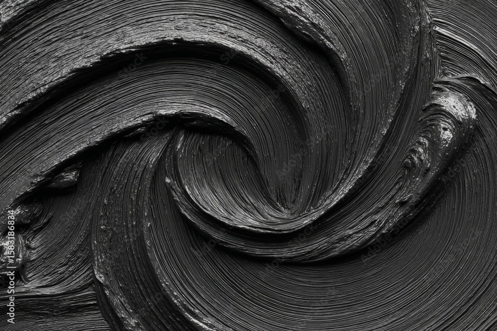 Poster dark textured swirl of paint applied on a surface capturing an artistic expression of movement and d