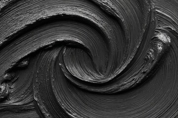 Dark textured swirl of paint applied on a surface capturing an artistic expression of movement and depth