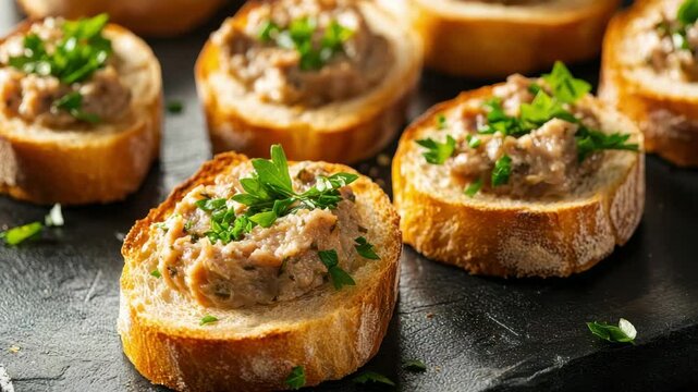 Several savory muffins with fresh chives on a rustic wooden board alongside sprigs of parsley and a bulb of garlic