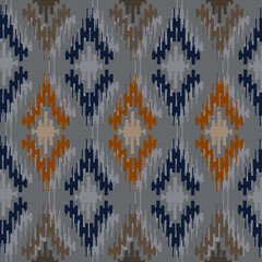 Ikat pattern.Diamond shape on grey background.Geometric shape.Brown pattern.Zigzag pattern.Seamless.Triangle shape.Digital design.Illustration.Line.Design for skirt.Clothes.Carpet.Printing. Knitting