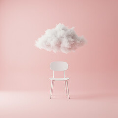 Surreal Pink Room with Floating Cloud
