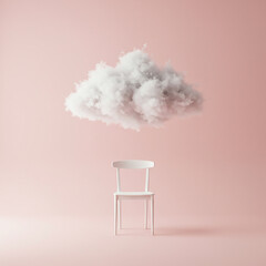 Surreal Pink Room with Floating Cloud