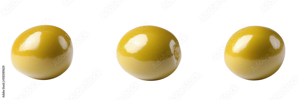 Poster glossy yellow spheres arranged in a row showcasing smooth surface and vibrant color, isolated on tra