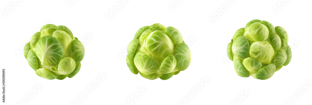 Aufkleber realistic 3d render of fresh brussels sprouts arranged in clusters, isolated on transparent backgrou