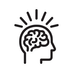 Idea line icon. Brain in human head, symbol of creativity, brainstorming, intelligence and mind. Vector.