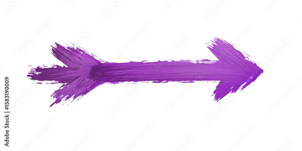 Poster purple paint arrow symbolizing direction and movement in creative design, isolated on transparent ba