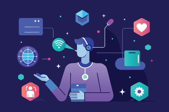 Abstract illustration depicting customer support and connectivity within a modern digital ecosystem