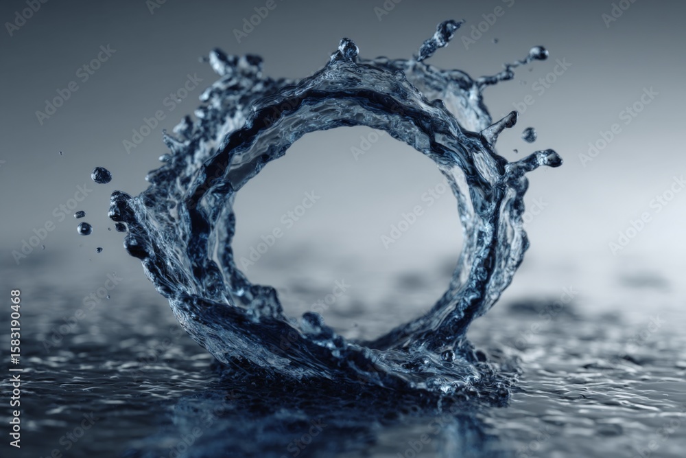 Poster water creates a dynamic splash in circular formation highlighting movement and fluidity in a serene 