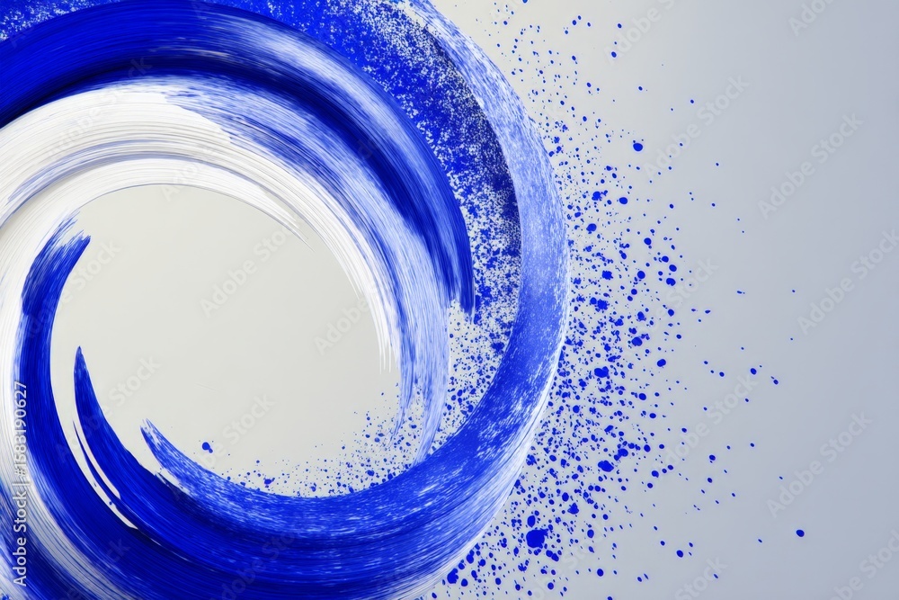 Poster Abstract swirling blue and white paint strokes create a dynamic visual composition on a minimalist background