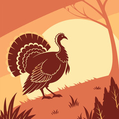 Silhouette of a Thanksgiving turkey in black vector style. Perfect for fall designs, festive invitations, greeting cards, crafts, cut files, and seasonal decorations. 