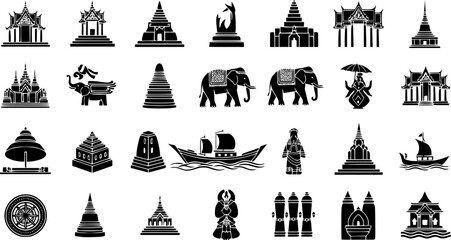 Naklejka premium Thai land Icon set Vector Illustration on white Background 