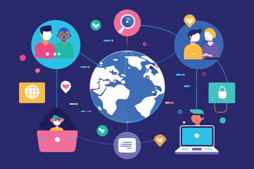 Global communication and connections illustrative concept featuring diverse people and world interactions