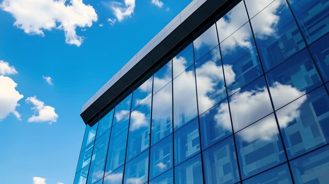 Clouds Reflecting in Glass Windows of Modern Building Emphasize Transparency and Trust