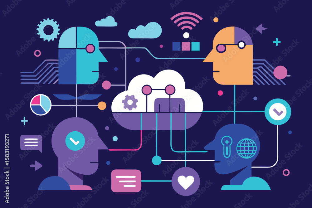 Aufkleber illustrative depiction of technological advancement and the interconnectedness of ai and global data
