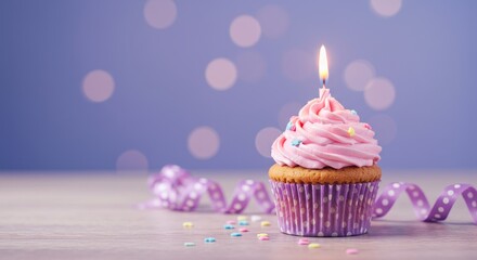 1st birthday. Cupcake with Candle Burning for a Celebration