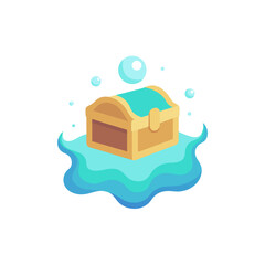 treasure chest floating in magical glowing water 