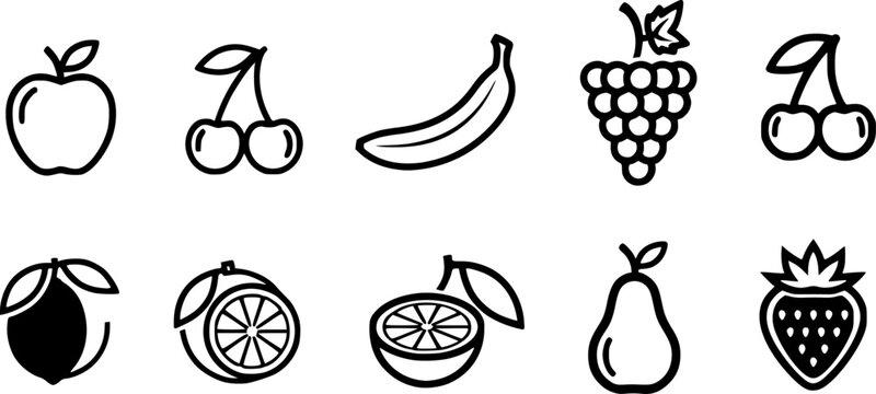 Fruite Silhouette Icon set Vector Illustration on White Background
