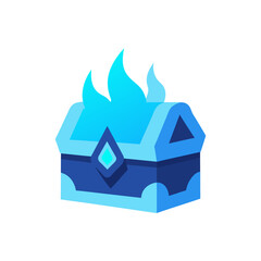 treasure chest glowing with icy blue flames 
