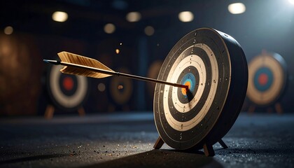 Arrow Hitting Bullseye Target Goal Success - Dark and Moody Photogr.